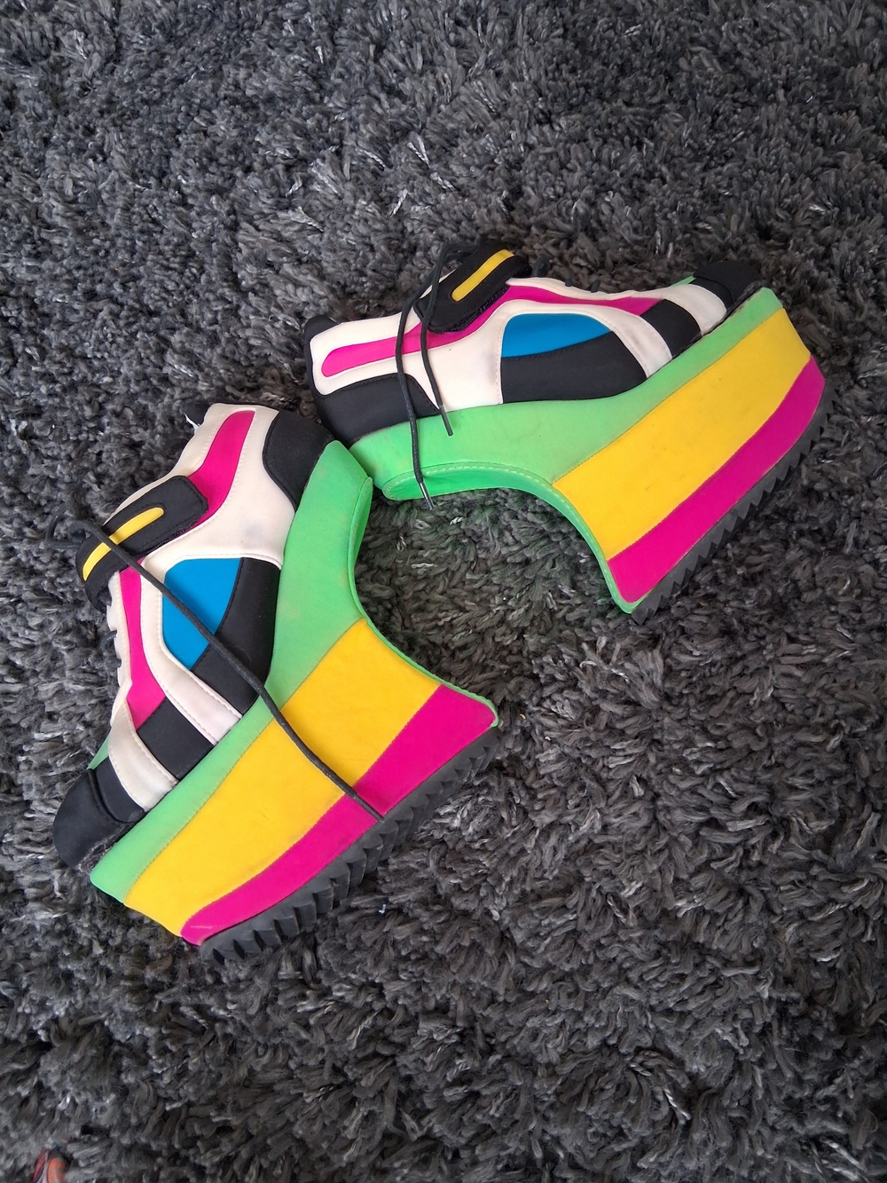 Jeffrey Campbell Multicolor Platform Sneakers with Neon Panels